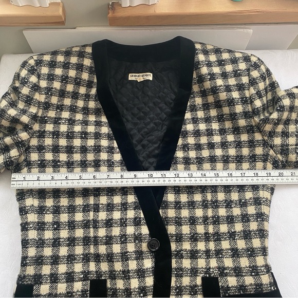 Vintage GFT Giorgio Armani Houndstooth Wool Blazer Velvet Trim Made in Italy - Picture 11 of 17